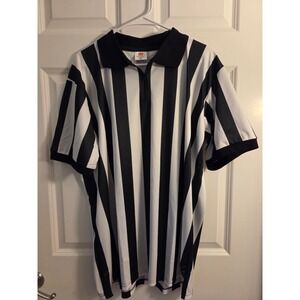 Crown Mens Referee Jersey Striped Short Sleeve Zip Up XL Black White Sports